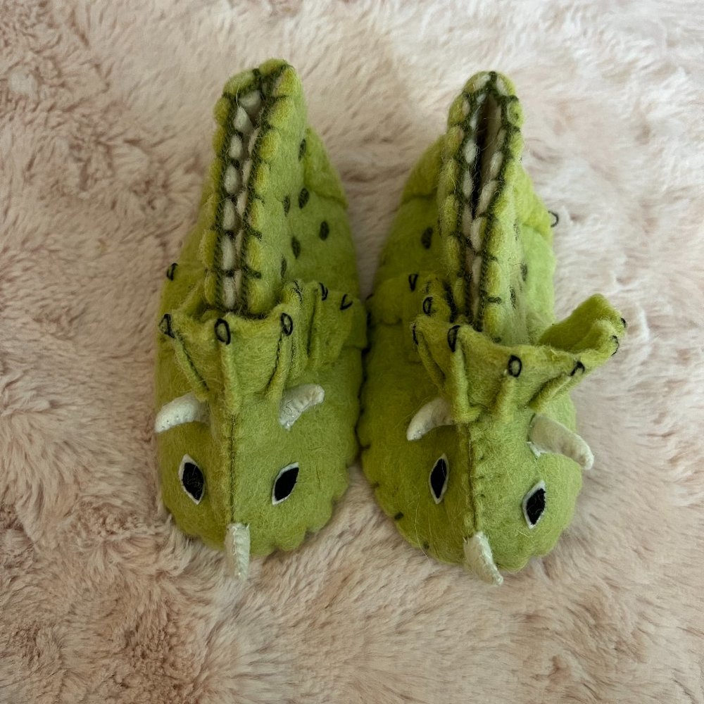 "Handmade" Wool Baby Booties - Triceratops Dinosaur